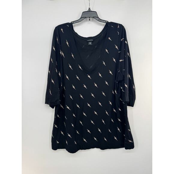 Torrid Womens Lightning Bolt V-Neck Tunic Top 3/4 Sleeve Size 3 Black NWOT - Picture 2 of 5